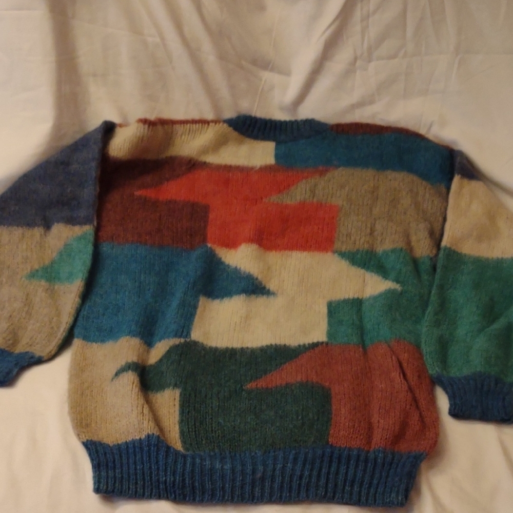Hand Crafted Multicolor Graphic/Geometric Sweater… - image 7